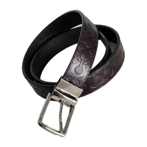 COACH reversible Signature embossed leather dress belt Harness brown 35-39 in - Picture 2 of 8